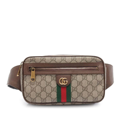 Gucci AB Gucci Brown Beige Coated Canvas Fabric Small GG Supreme Ophidia Belt Bag Italy