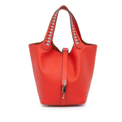 Hermès B Hermès Orange Dark Orange Calf Leather Epsom Tressage Picotin Lock 18 France