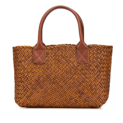 Bottega Veneta B Bottega Veneta Brown Lambskin Leather Leather Small Lambskin Intreccio Cabat Tote Italy