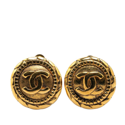 Chanel B Chanel Gold Gold Plated Metal CC Clip On Earrings France