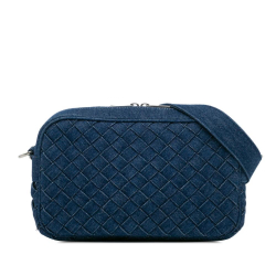 Bottega Veneta B Bottega Veneta Blue Denim Fabric Small Intreccio Camera Bag Italy