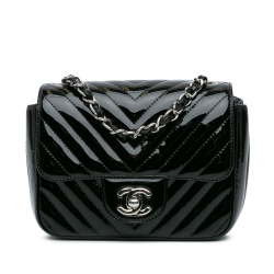 Chanel B Chanel Black Patent Leather Leather Mini Square Classic Patent Chevron Flap Italy