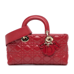 Christian Dior B Dior Red Lambskin Leather Leather Medium Lambskin Cannage Lady D Joy Italy