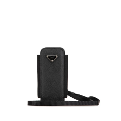 Prada AB Prada Black Saffiano Leather Phone Pouch With Strap Italy