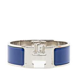 Hermès B Hermès Blue with Silver Enamel Other Wide Clic Clac H Bracelet GM France