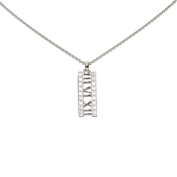 Tiffany & Co B Tiffany Silver 18K White Gold Metal Diamond Atlas Bar Pendant Necklace Italy