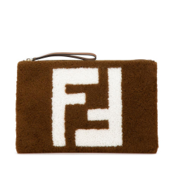 Fendi B Fendi Brown Fur Natural Material Shearling FF Flat Pouch Italy