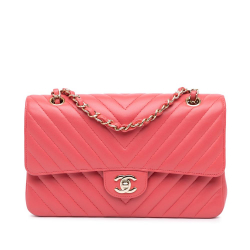 Chanel B Chanel Pink Lambskin Leather Leather Medium Classic Chevron Lambskin Double Flap France