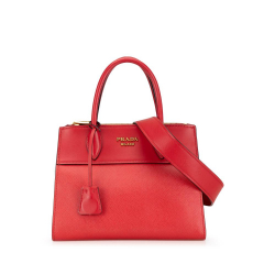 Prada B Prada Red Saffiano Leather and City Calf Greca Paradigme Satchel Italy