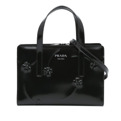 Prada AB Prada Black Calf Leather Mini Spazzolato Floral Re Edition 1995 Double Handle Bag Italy