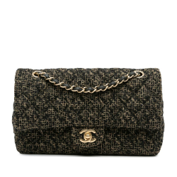 Chanel B Chanel Black Tweed Fabric Medium Classic Double Flap France