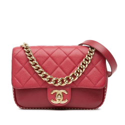 Chanel B Chanel Red Caviar Leather Leather Small Quilted Caviar Studded Chain Handle Flap Italy