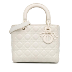 Christian Dior B Dior White Calf Leather Medium Ultra Matte skin Cannage Lady Dior Italy