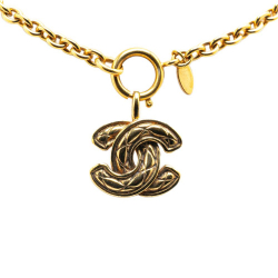 Chanel B Chanel Gold Gold Plated Metal Quilted CC Pendant Necklace France