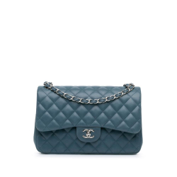 Chanel B Chanel Blue Lambskin Leather Leather Jumbo Classic Lambskin Double Flap Italy