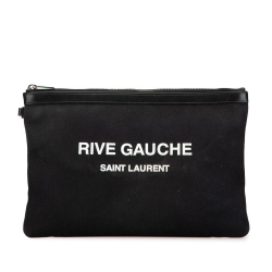 Saint Laurent B Saint Laurent Black Canvas Fabric Rive Gauche Clutch Italy