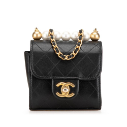 Chanel B Chanel Black Goatskin Leather Mini Chic Pearls Clutch On Chain Italy