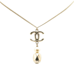 Chanel AB Chanel Gold Gold Plated Metal CC Faux Pearl Pendant Necklace Italy