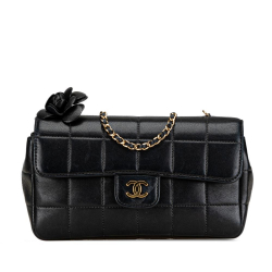 Chanel B Chanel Black Lambskin Leather Leather Extra Mini Chocolate Bar Camellia Lambskin Flap France