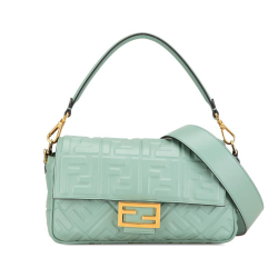 Fendi AB Fendi Green Light Green Calf Leather Zucca Embossed Baguette Satchel Italy