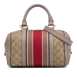 Gucci B Gucci Brown Beige Canvas Fabric Small GG Joy Web Satchel Italy