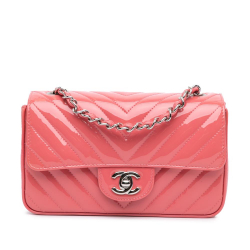 Chanel B Chanel Pink Patent Leather Leather Mini Rectangular Classic Chevron Patent Single Flap Italy