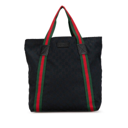 Gucci AB Gucci Black Canvas Fabric GG Web Tote Italy