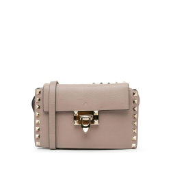 Valentino B Valentino Brown Nude Calf Leather Rockstud Flap Crossbody Italy