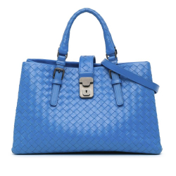 Bottega Veneta B Bottega Veneta Blue Calf Leather Small Intrecciato Roma Italy