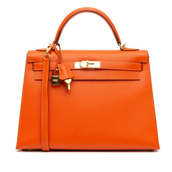 Hermès AB Hermès Orange Calf Leather Epsom Kelly II Sellier 32 France