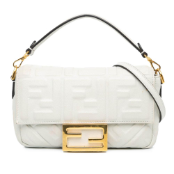 Fendi B Fendi White Calf Leather Mini Zucca Embossed Baguette Satchel Italy