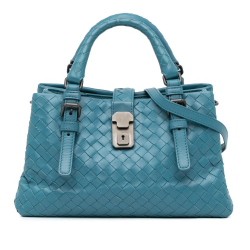 Bottega Veneta B Bottega Veneta Blue Turquoise Calf Leather Mini Intrecciato Roma Italy