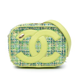 Chanel AB Chanel Green Light Green Tweed Fabric CC Mania Camera Bag Italy