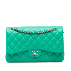 Chanel AB Chanel Green Lime Lambskin Leather Leather Jumbo Classic Lambskin Double Flap France