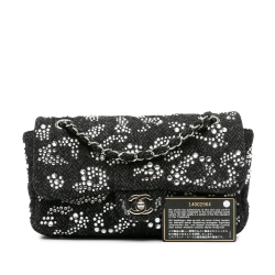 Chanel B Chanel Black Tweed Fabric Medium Strass Embellished Single Flap France