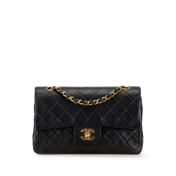 Chanel B Chanel Black Lambskin Leather Leather Small Classic Lambskin Double Flap France