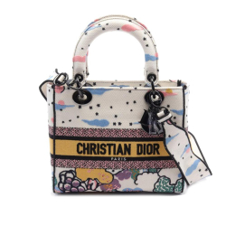 Christian Dior AB Dior White Canvas Fabric Medium Embroidered Ciel De Reve Lady D Lite Italy