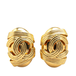 Chanel B Chanel Gold Gold Plated Metal CC Clip On Earrings France