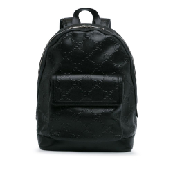 Gucci B Gucci Black Calf Leather GG Embossed Backpack Italy