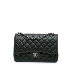 Chanel B Chanel Black Lambskin Leather Leather Jumbo Classic Lambskin Double Flap Italy