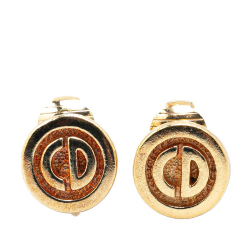 Christian Dior B Dior Gold Gold Plated Metal Round CD Clip On Earrings France