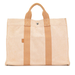 Hermès B Hermès Brown Beige Canvas Fabric Fourre Tout MM France