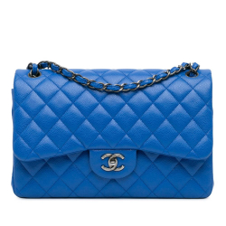 Chanel AB Chanel Blue Caviar Leather Leather Jumbo Classic Caviar Double Flap Italy