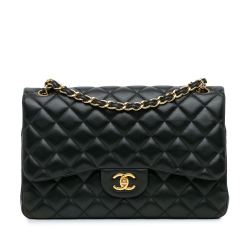 Chanel B Chanel Black Lambskin Leather Leather Jumbo Classic Lambskin Double Flap Italy