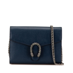 Gucci B Gucci Blue Navy Calf Leather Dionysus Wallet on Chain Italy