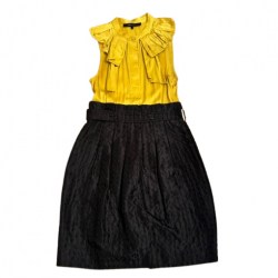 BCBG Max Azria Office to Cocktail Gold & Black Ruffled Sleeveless Dress