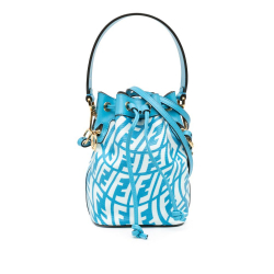 Fendi AB Fendi Blue Light Blue Coated Canvas Fabric Sarah Coleman Mini FF Vertigo Mon Tresor Bucket Italy