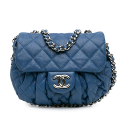 Chanel B Chanel Blue Lambskin Leather Leather Mini CC Chain Around Lambskin Flap Italy