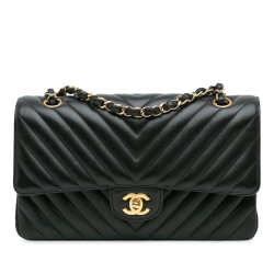 Chanel B Chanel Black Lambskin Leather Leather Medium Classic Chevron Lambskin Double Flap France