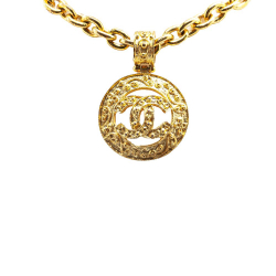 Chanel AB Chanel Gold Gold Plated Metal CC Round Pendant Necklace France